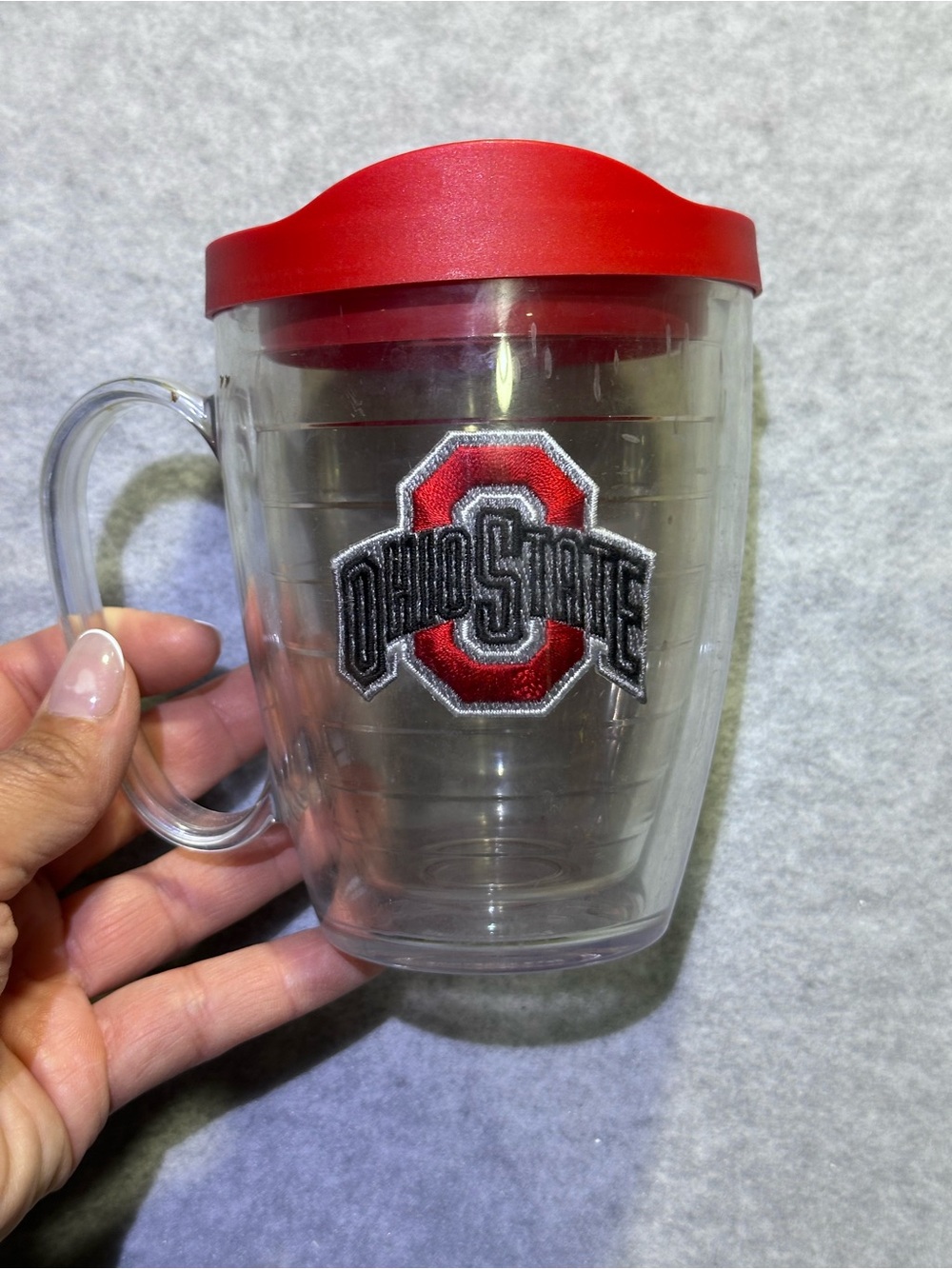 Tervis Ohio State Buckeyes OSU Clear Travel Mug Red Lid Embroidered Logo